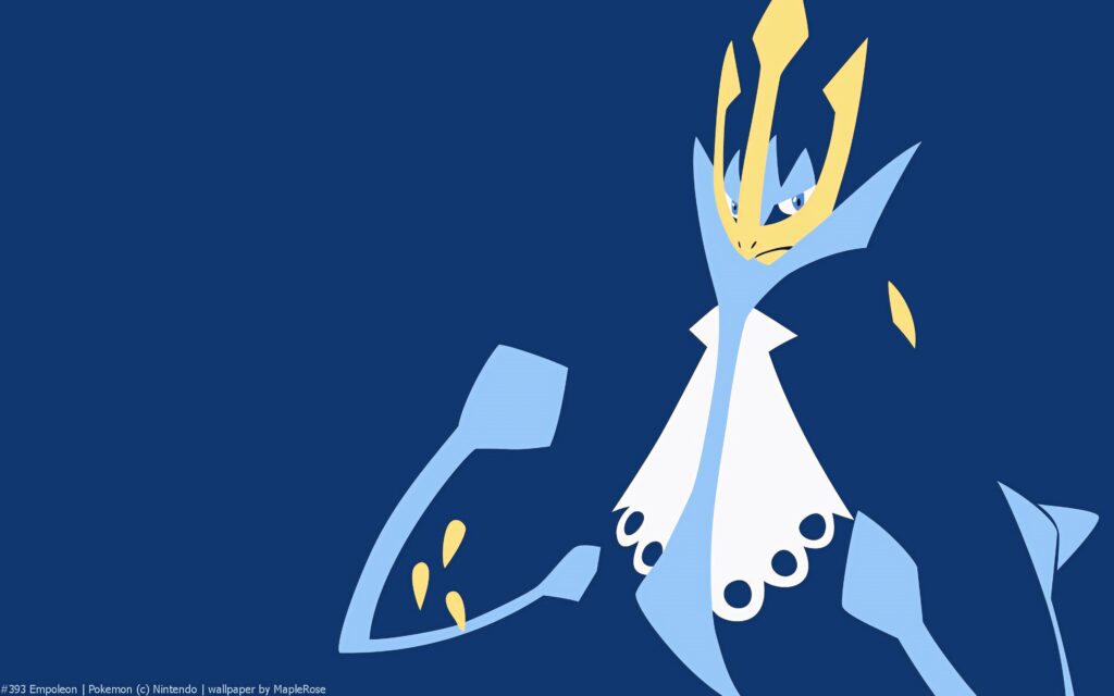 Empoleon vector art wallpaper with fierce glare on deep blue background Pokemon steel water element