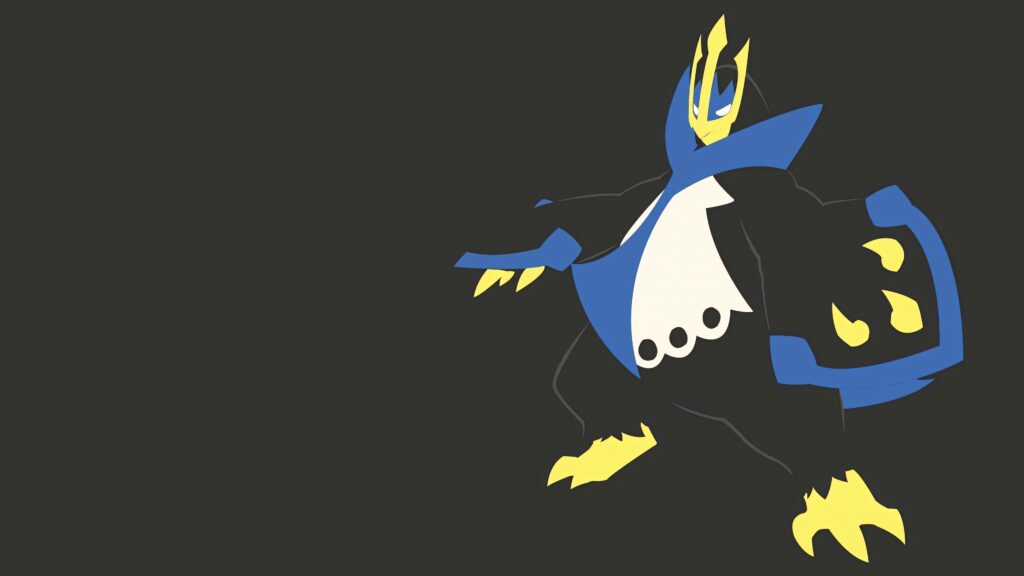 Empoleon vector art wallpaper with bold blue yellow white tones on dark background minimalist design