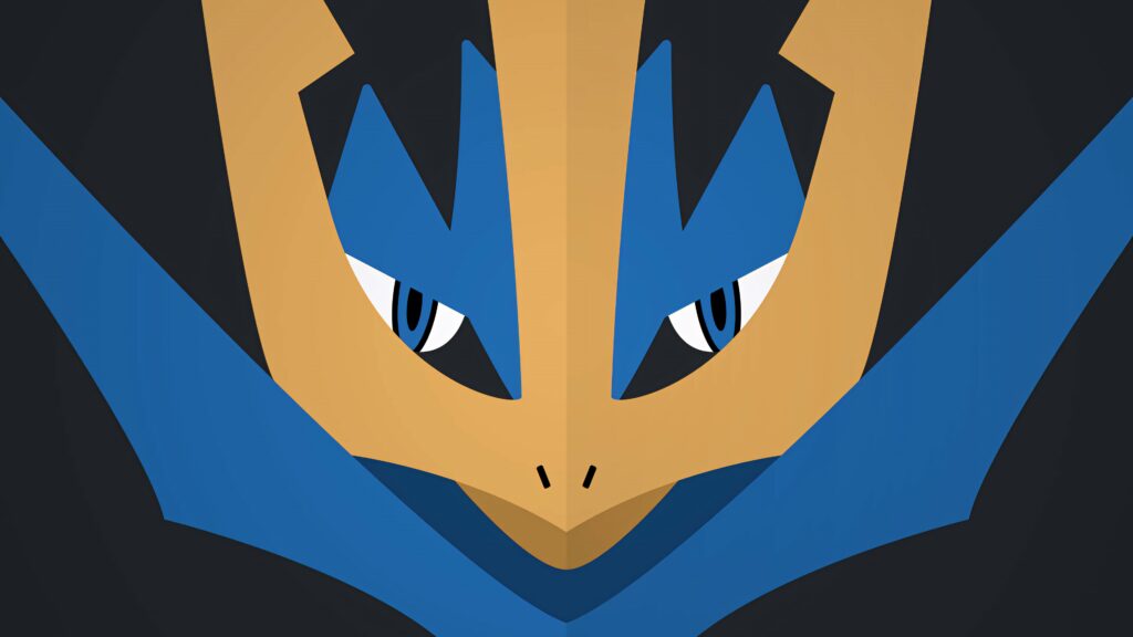 Empoleon vector close-up wallpaper with intense gaze blue gold tones geometric minimalist art