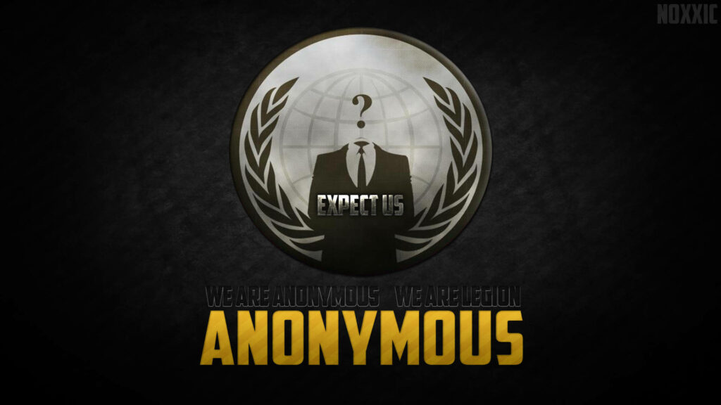 Digital Wallpaper of Anonymous with Laurels and Question Mark Icon on Dark Textured Background