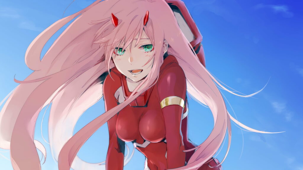 Zero Two Anime Character: Vibrant Wallpaper with Pink Hair & Red Bodysuit