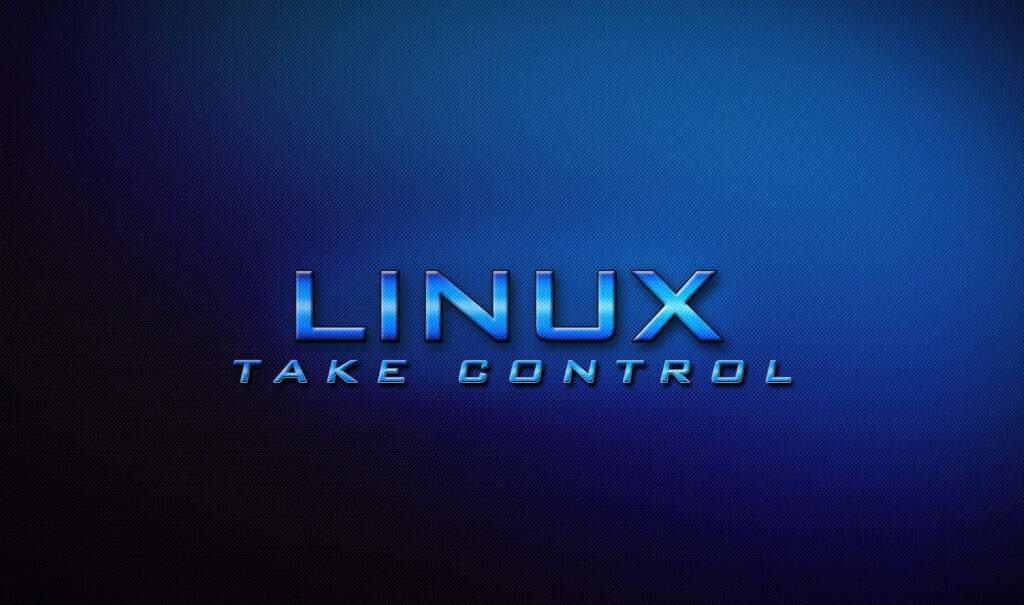 Taking Command: High-Definition Linux Logo on Gradient Blue Wallpaper with 'Take Control' Text