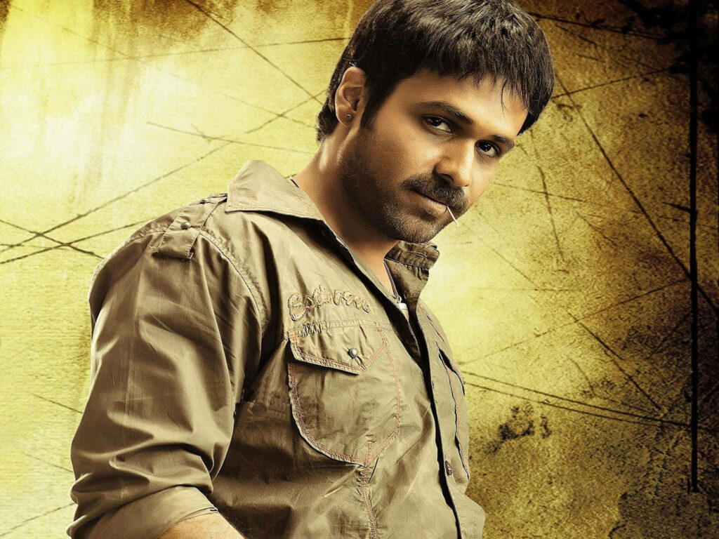 Emraan Hashmi bold pose textured yellow background earthy tones dynamic wallpaper portrait
