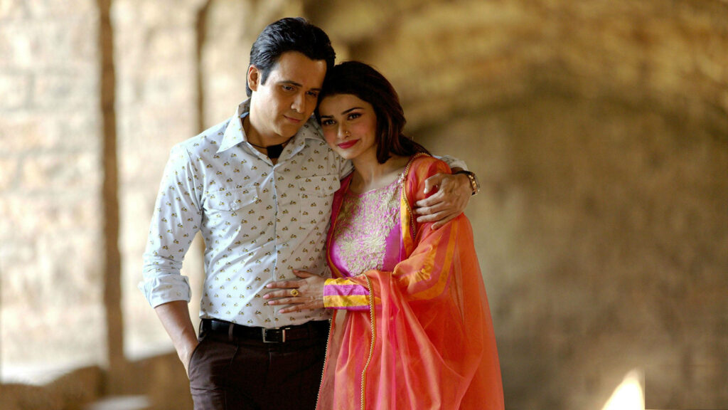 Emraan Hashmi and Prachi Desai in Azhar wallpaper romantic pose traditional vibrant outfit