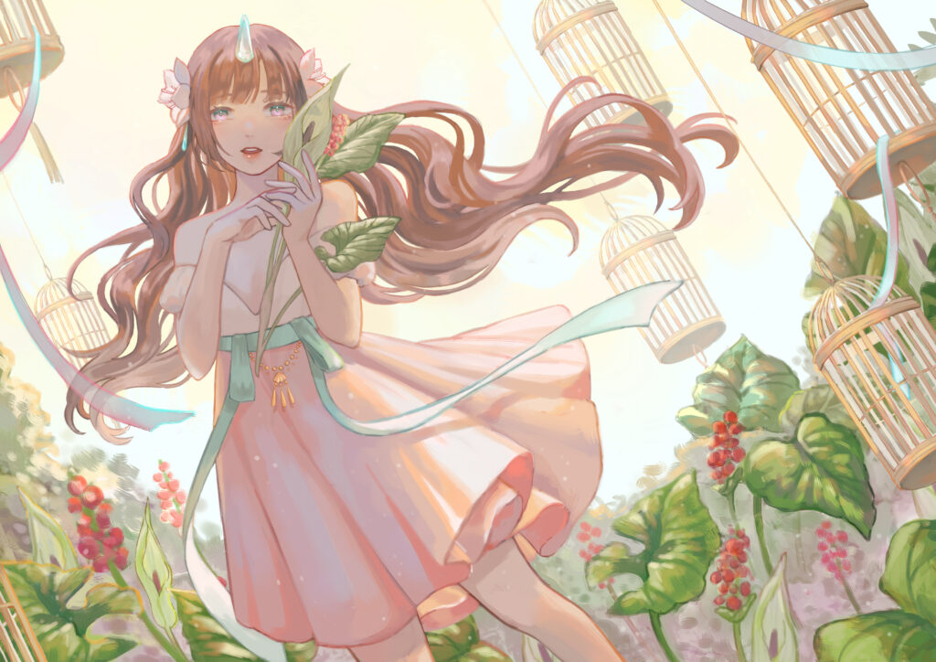 Enchanting Anime Nymph Wallpaper: Magical Greenery & Serene Art