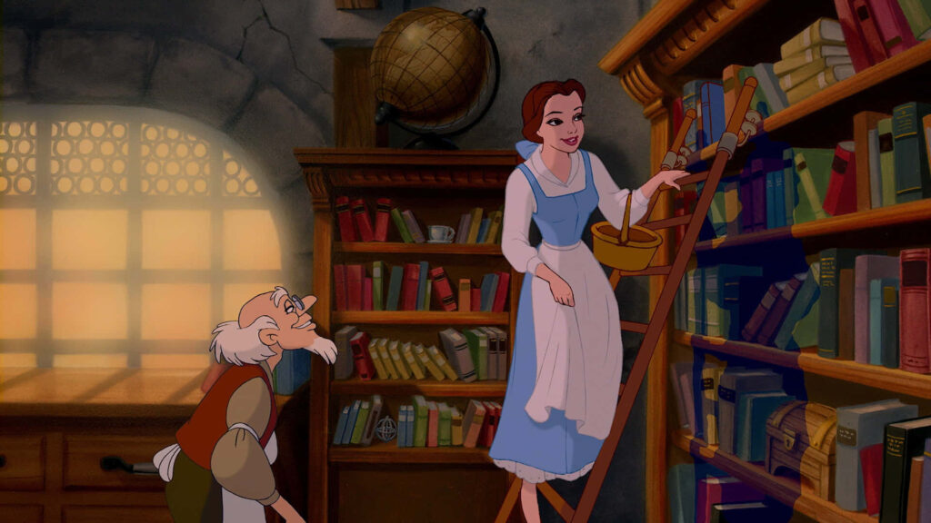 Enchanting Belle in Grand Library - Beauty and The Beast Wallpaper