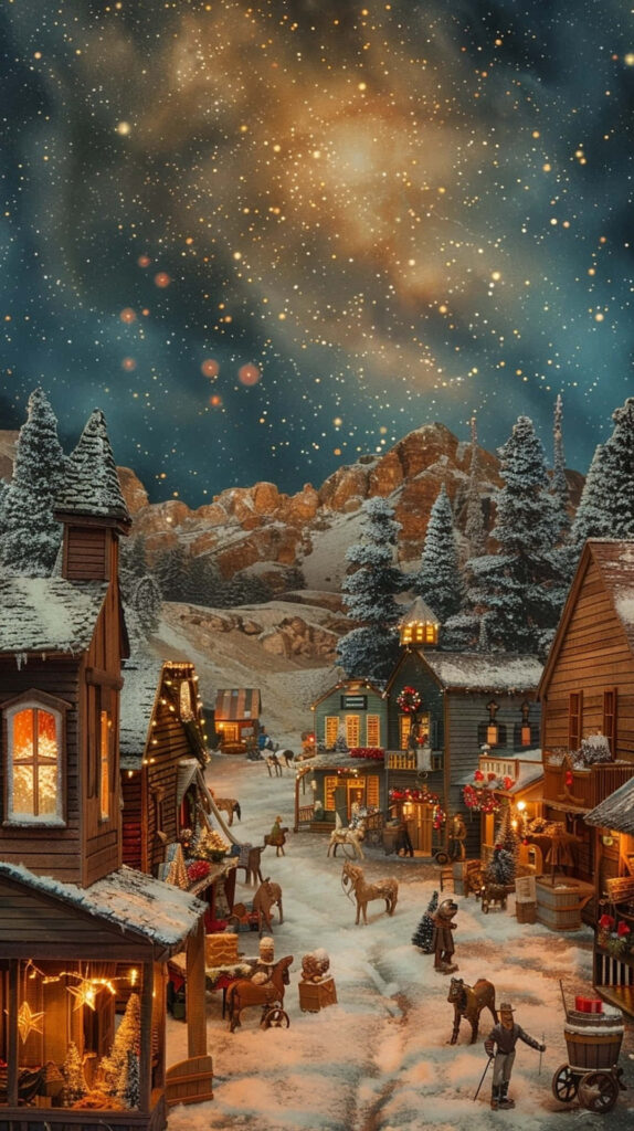 Cozy Christmas Village Wallpaper: Night Scene with Snow & Lights