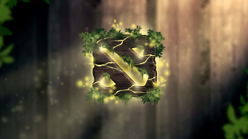 Mystical Dota 2 Emblem Enveloped in Enchanting Forest Hues Wallpaper