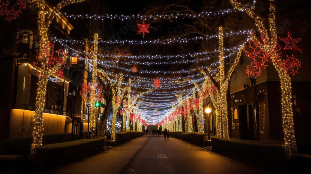 Enchanted Holiday Boulevard: Magical Winter Wallpaper Background