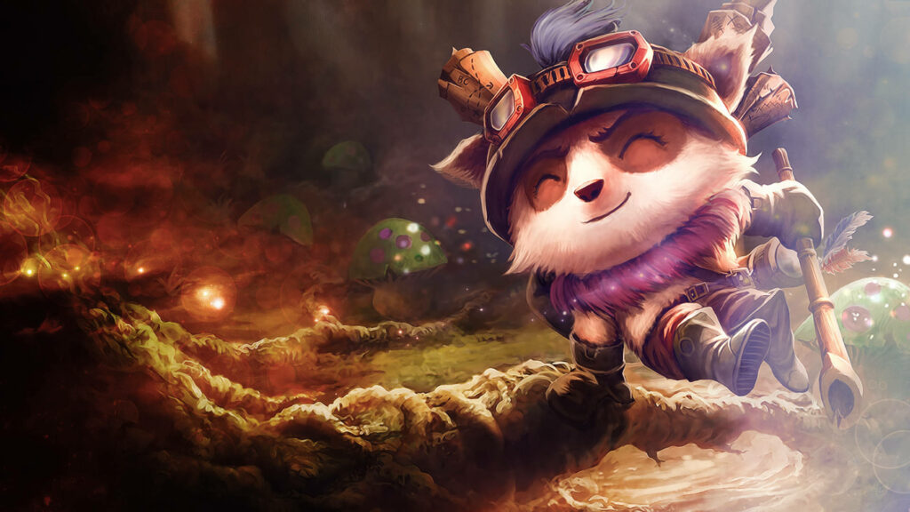 Nightfall in the Yordle Forest: Mystical Teemo and his Mushroom Brigade Wallpaper