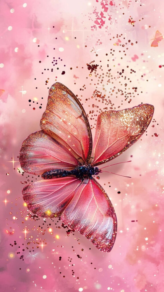 “Magical Pink Butterfly Wallpaper: Sparkling Dreamy Background”
