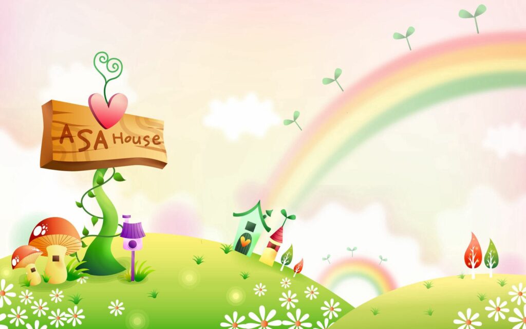 Whimsical 1680x1050 Magical Landscape Wallpaper with Rainbow & House