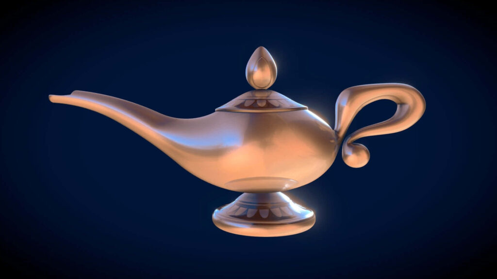 Enchanting Aladdin Golden Lamp Wallpaper on Dark Blue Background