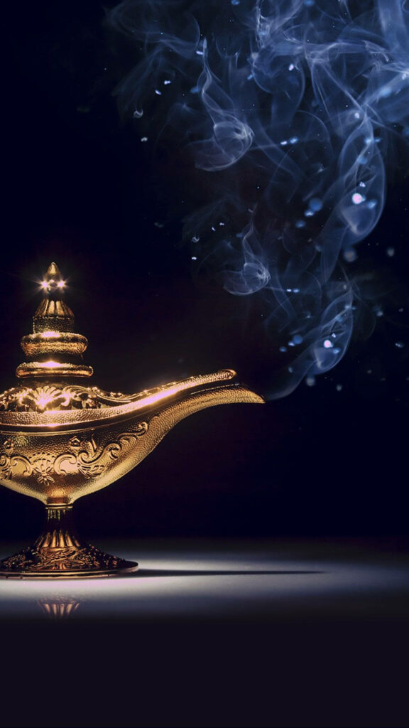 Enigmatic Aladdin Lamp Wallpaper: Golden Glow & Magical Smoke