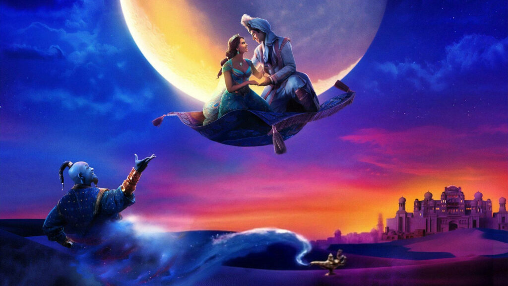 Enchanting Aladdin & Jasmine Carpet Adventure | Vibrant Wallpaper