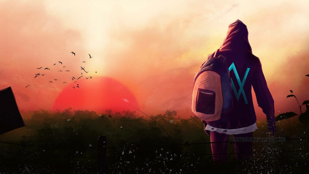Unleashing the EDM Wizard: Alan Walker in a Stunning Digital Art Wallpaper with a Mysterious Black Hoodie and Backpack