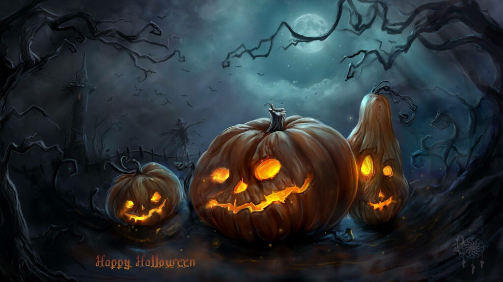 Enchanting Harvest: Moonlit Night with Pumpkin Alchemy Wallpaper