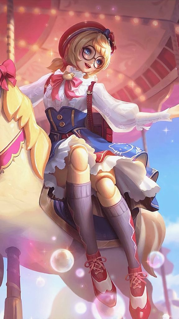 Angela Mobile Legends Heartstring skin riding carousel horse pastel amusement park wallpaper