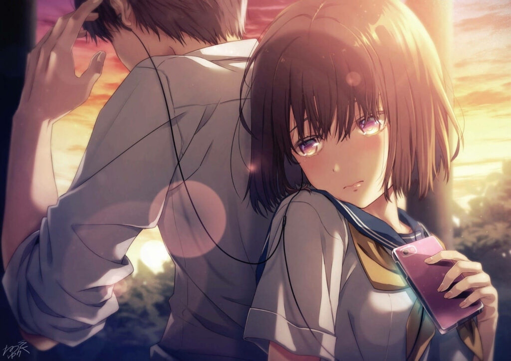 Serenade of Love: Delightful Anime Couple Drenched in Aesthetics Wallpaper