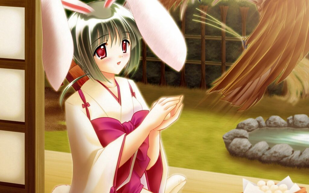 Enchanting Anime Girl with Rabbit Ears in Serene Outdoor Setting Wallpaper