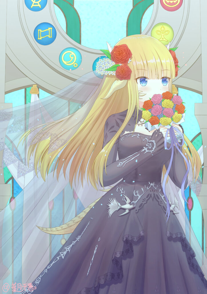 Anime Girl with Roses in Elegant Dress - Serene Wallpaper Background