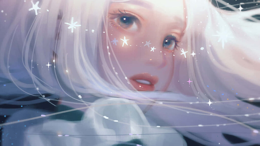 Enchanting Anime Wallpaper: Ethereal Character & Shimmering Stars