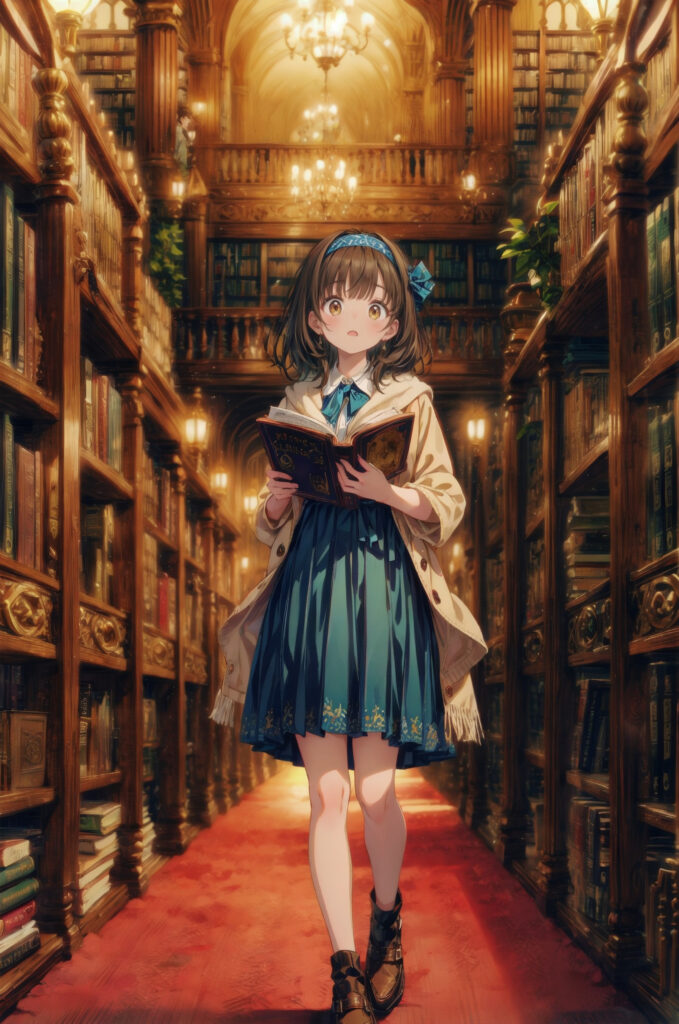 Enchanting Anime Wallpaper: Girl in Cozy Library with Books