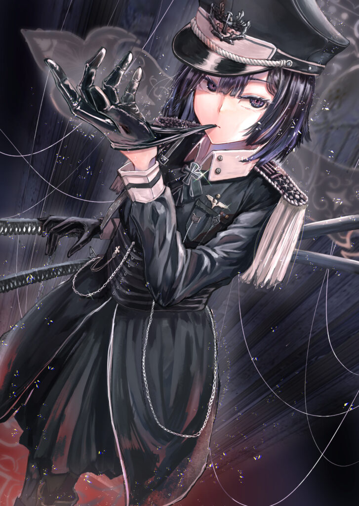 Enigmatic Anime Girl in Military Cap - Striking Wallpaper Art
