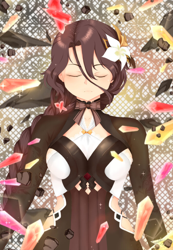 Enchanting Anime Wallpaper: Girl in Braids & Colorful Crystal Background