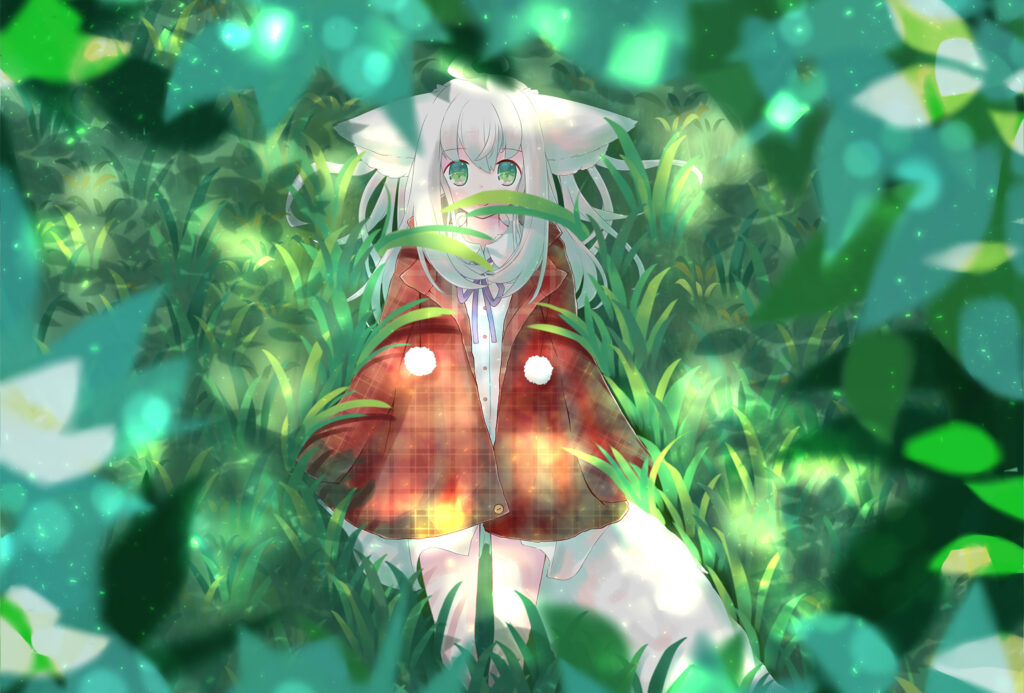 Whimsical Anime Wallpaper: Girl with Distinctive Ears in Lush Forest