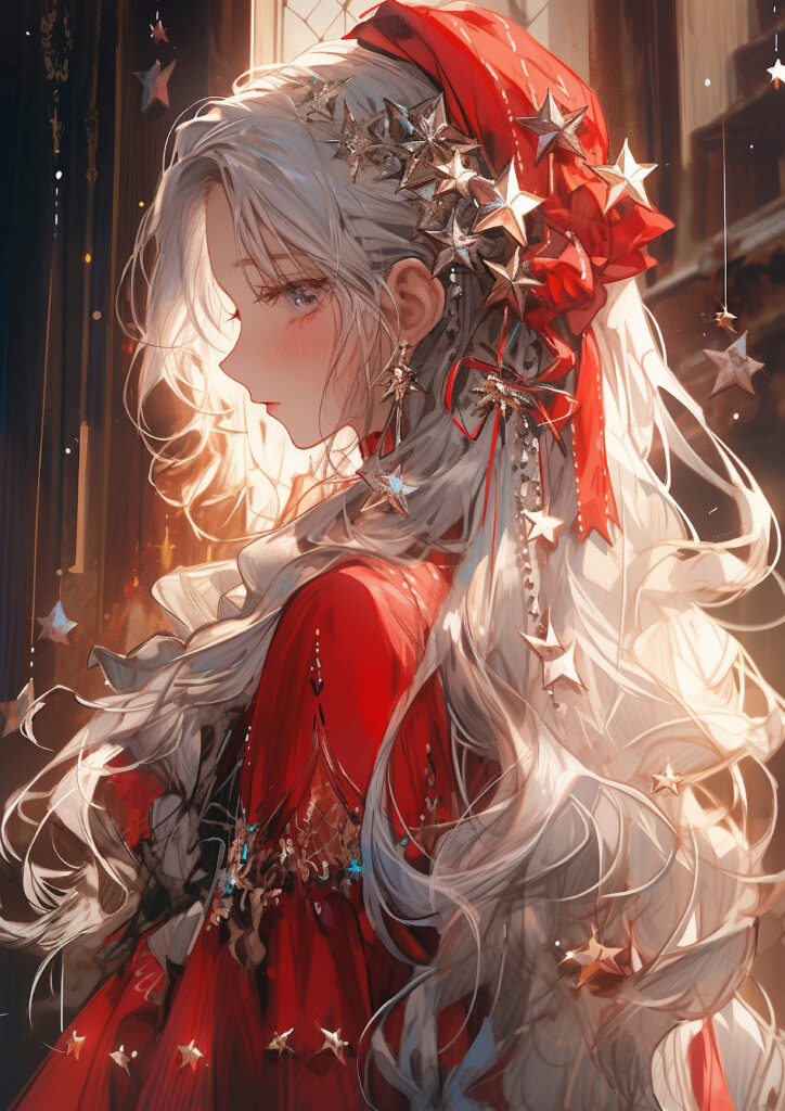 Stunning Anime Girl Wallpaper: Sparkling Jewelry & Starry Background