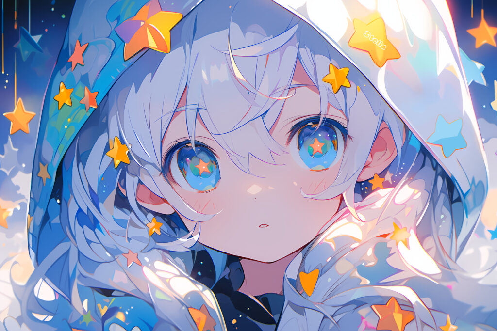 Whimsical Anime Girl with Starry Eyes - Dreamy Wallpaper