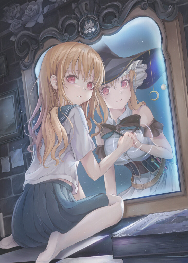 Enchanting Anime Wallpaper: Girl's Magical Witch Reflection