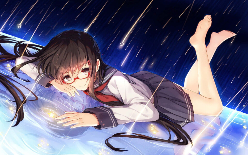 Serene Anime Wallpaper: Girl in Celestial Dreamy Setting