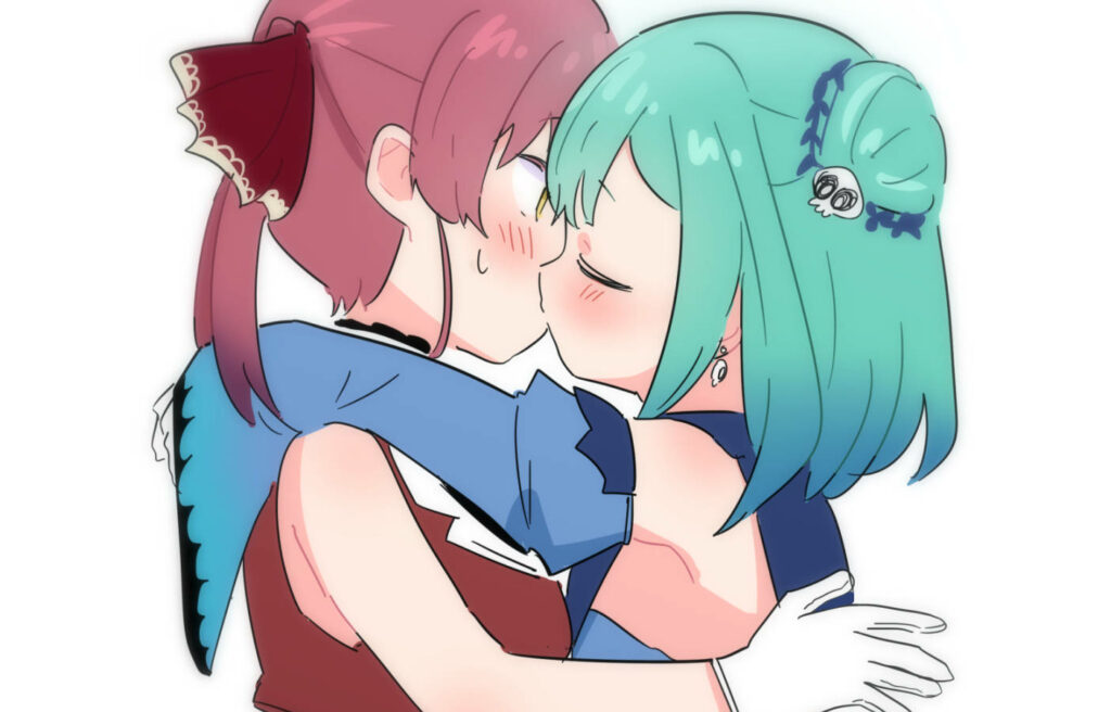 Enchanting Fantasy Wallpaper: Anime Girls Sharing a Tender Kiss