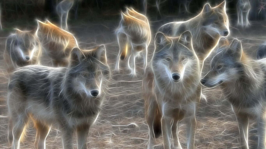 Colorful Anime Wolves Wallpaper: Ethereal Mystic Background Art