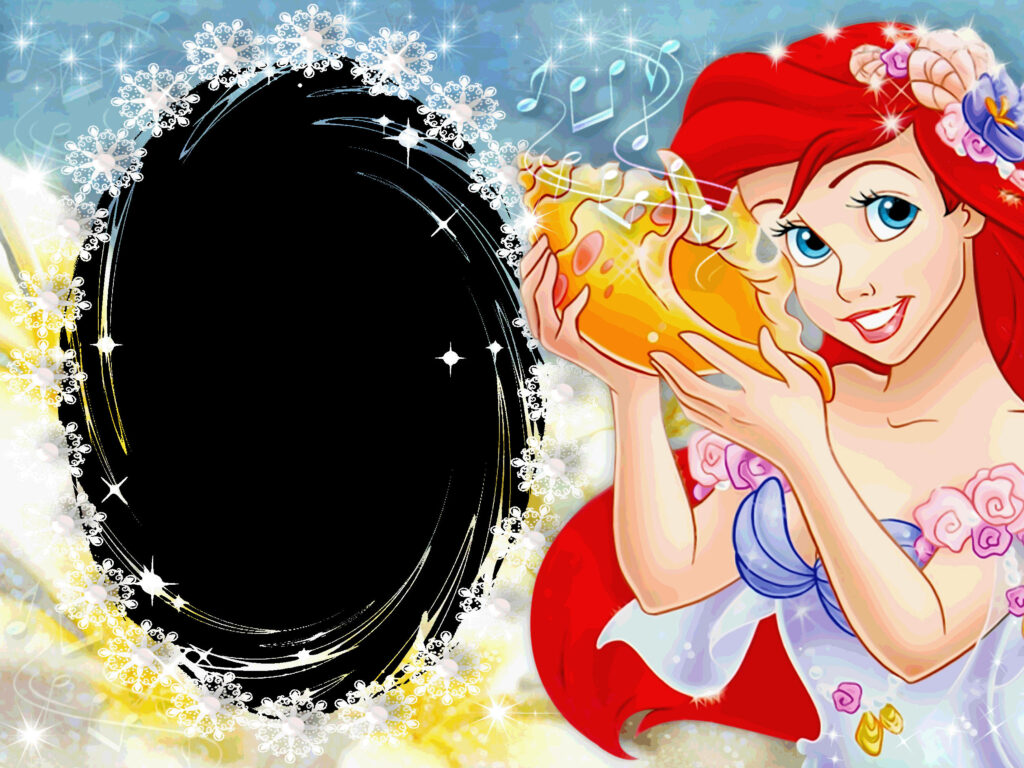 Enchanting Ariel Wallpaper with Magical Conch Shell & Sparkling Frame