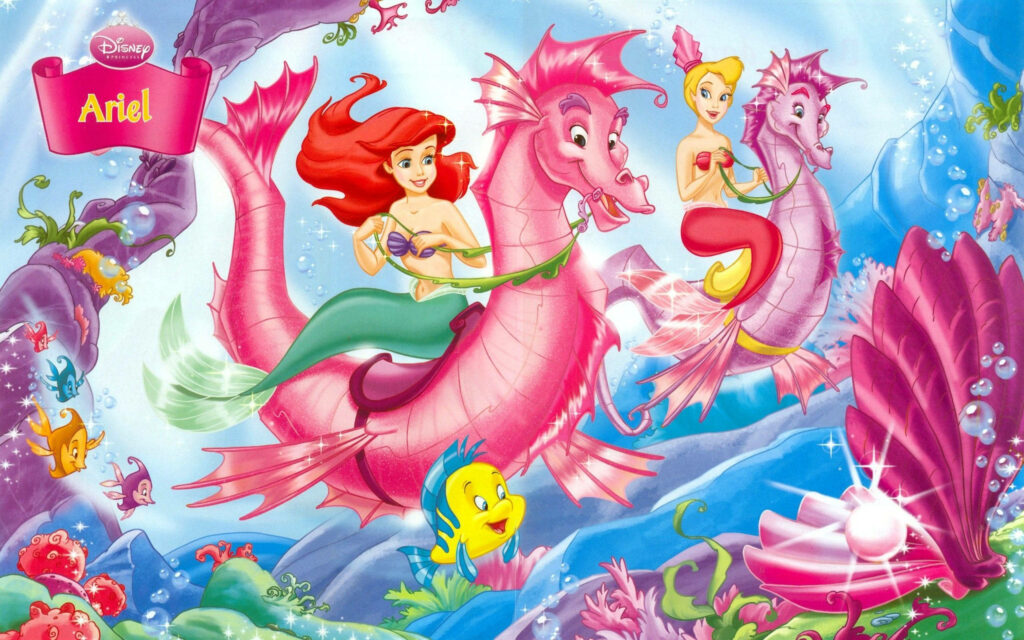 Enchanting Ariel Wallpaper: Vibrant Underwater Scene with Seahorses