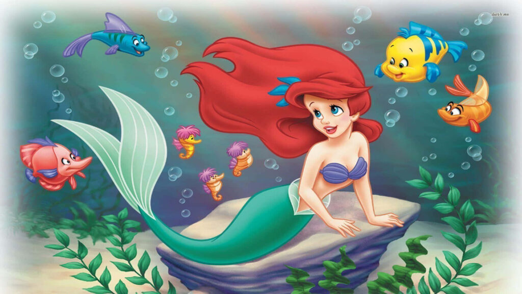 Enchanting Ariel Wallpaper: Little Mermaid with Colorful Underwater Friends