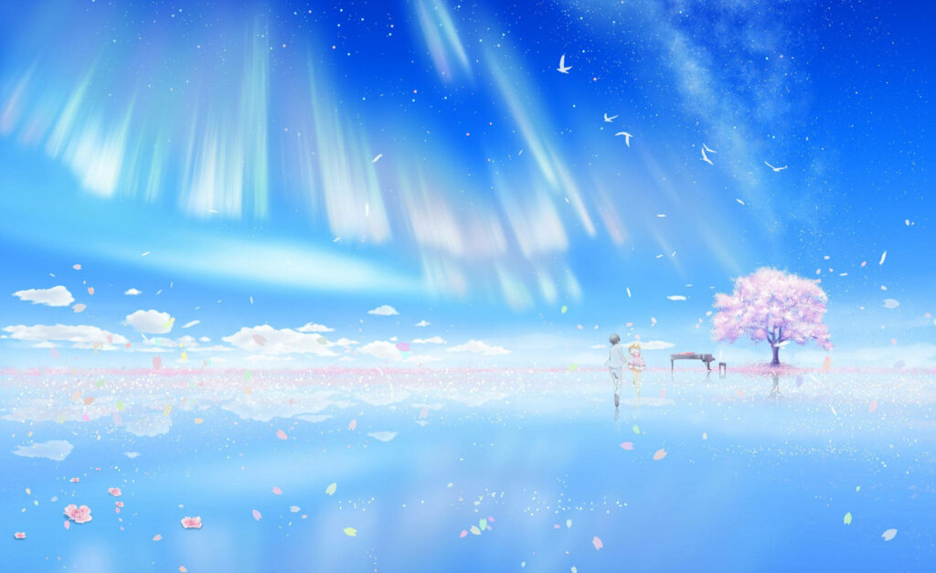 Serene Spring Serenade: An Idyllic Your Lie in April-Inspired Backdrop Wallpaper