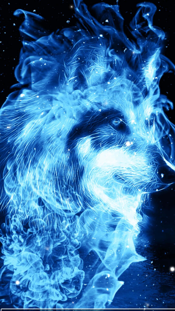 Enchanting Fire Wolf Wallpaper: Blue Flames & Starry Background