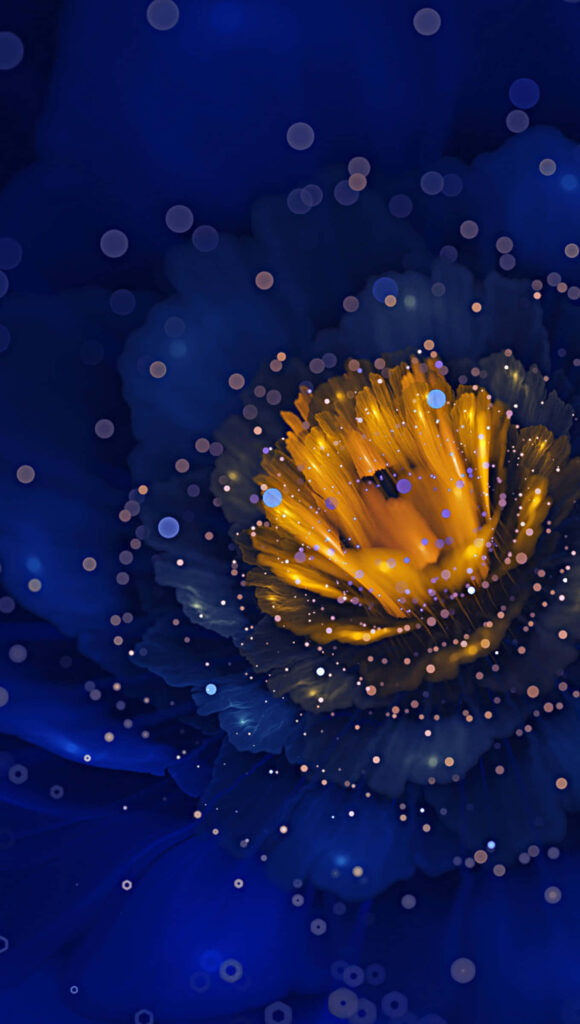 Dazzling Blue Flower Digital Wallpaper with Glowing Yellow Center