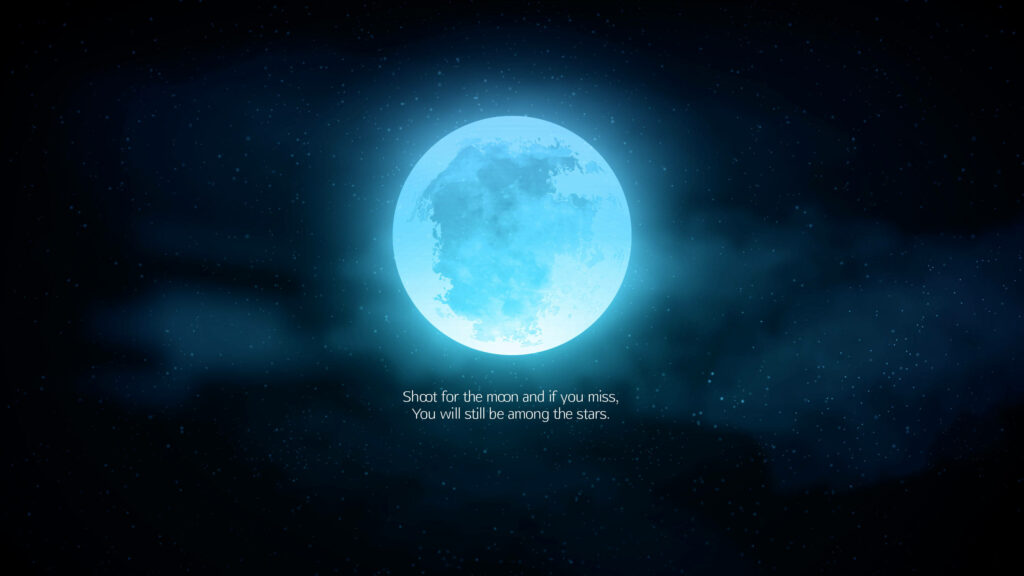 Enchanting Blue Moon Wallpaper with Inspiring Quote & Starry Sky