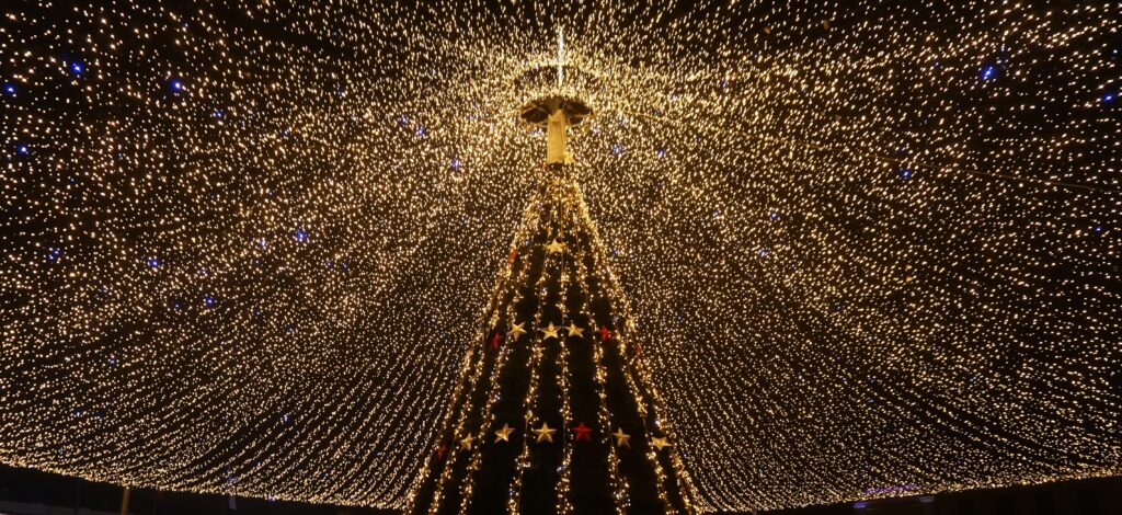 Enchanted Christmas Tree Wallpaper: Twinkling Lights & Festive Atmosphere