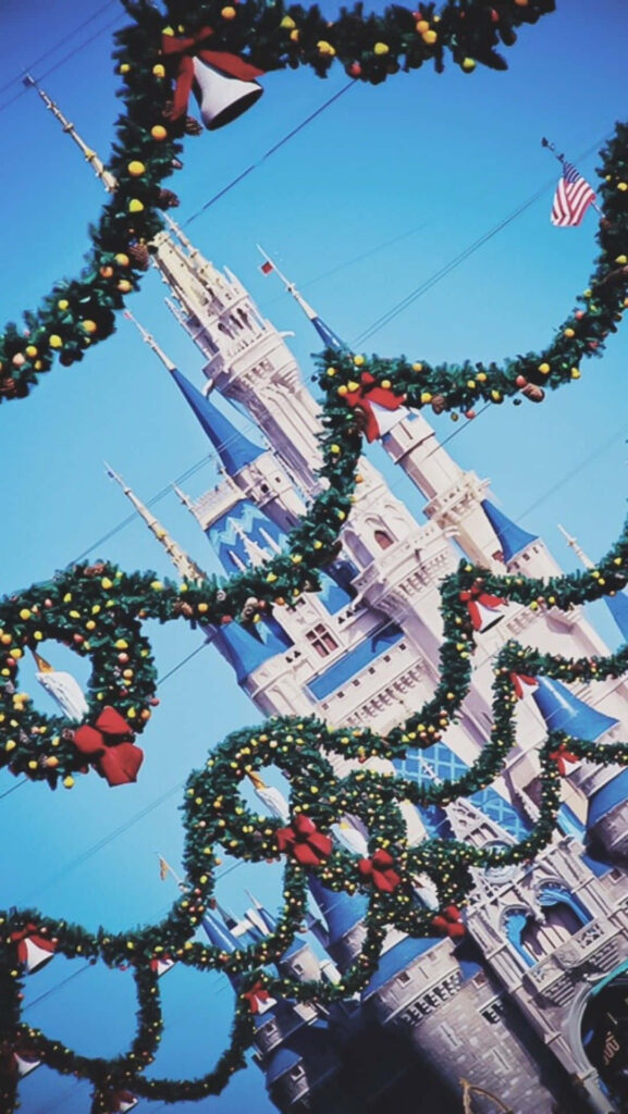 Whimsical Christmas Disney Castle Wallpaper: Magical Holiday Background