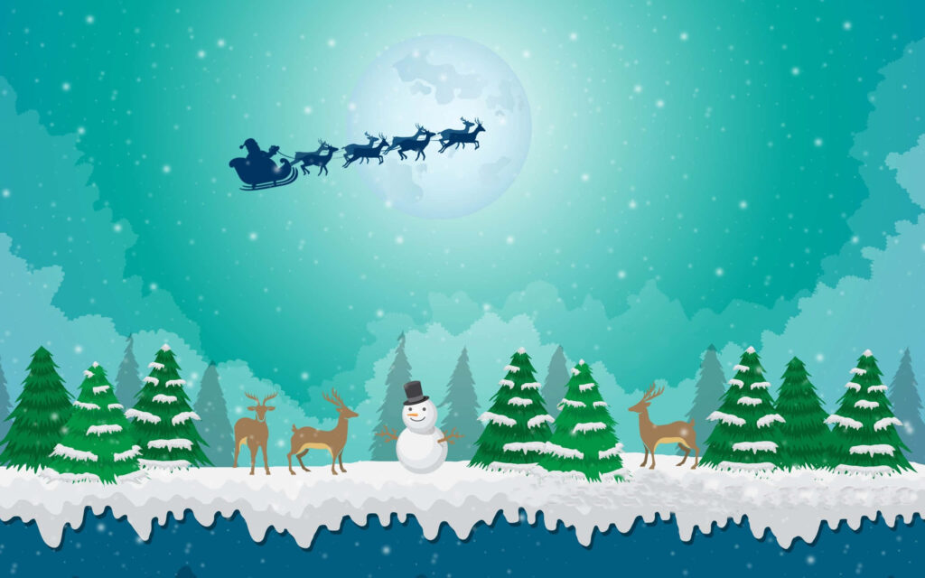 Enchanting Christmas Wallpaper: Snowman, Reindeer & Santa’s Sleigh