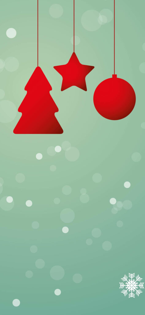 Festive Flair: Graceful Red Tree, Stellar Splash, and Ornate Balls Illuminate Vibrant iPhone Wallpaper