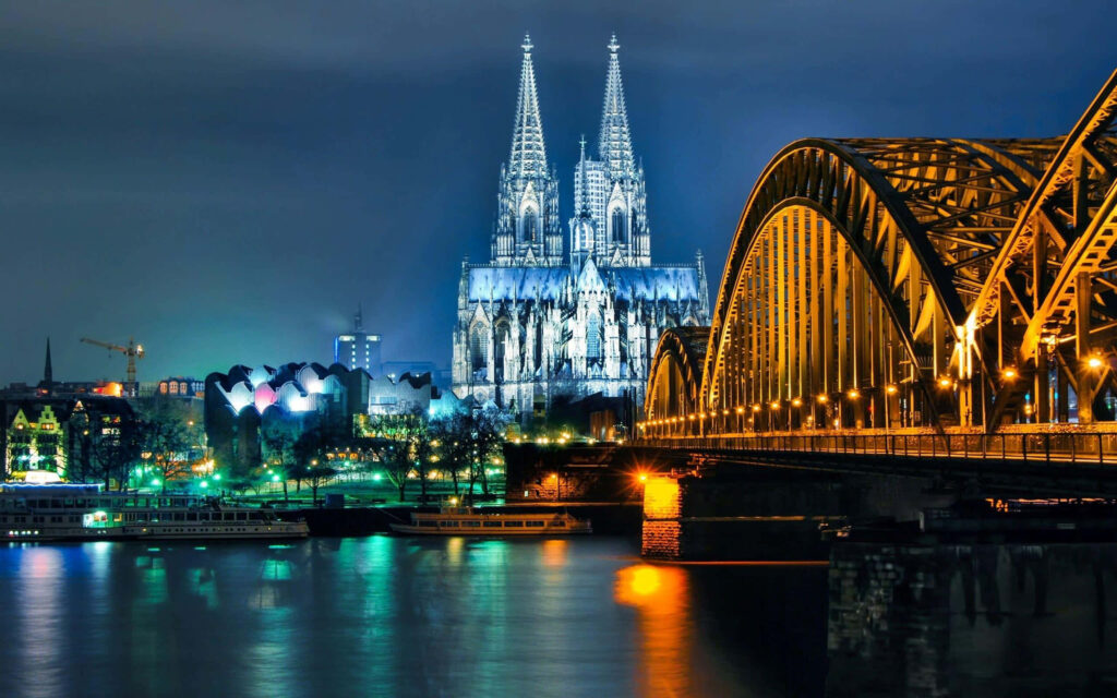 Stunning Cologne Cathedral Night View: Illuminated Wallpaper Background