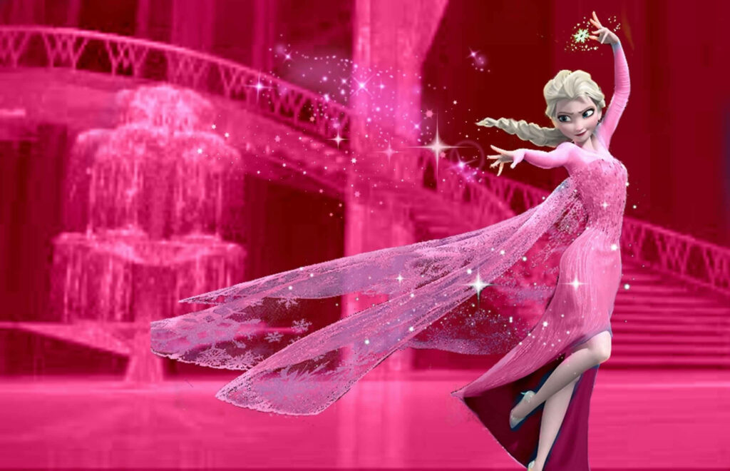 Pink Ice Magic: Elsa, the Frozen Princess, Dances in her Icy Castle, Unleashing her Enchanting Powers Wallpaper
