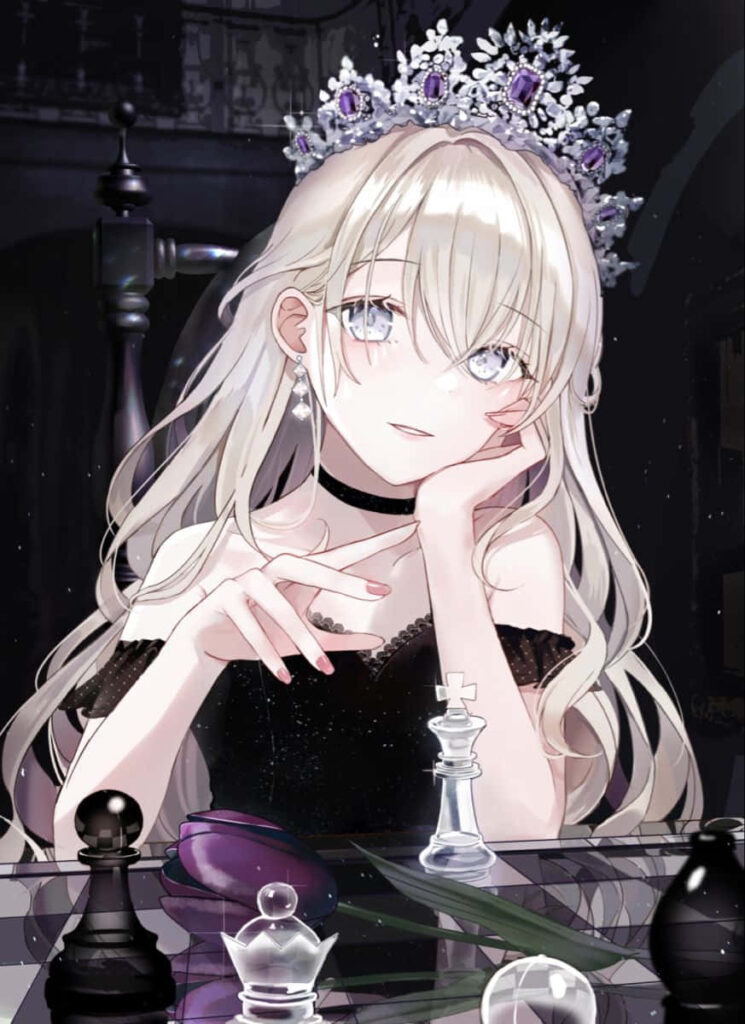 Charming Dark Anime Girl Wallpaper with Tiara & Chess Theme